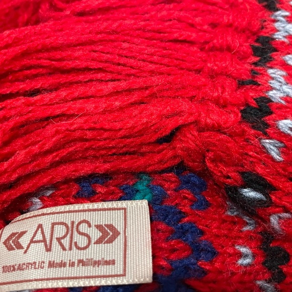 ARIS Red Holiday Scarf 70”x7” - Picture 2 of 2